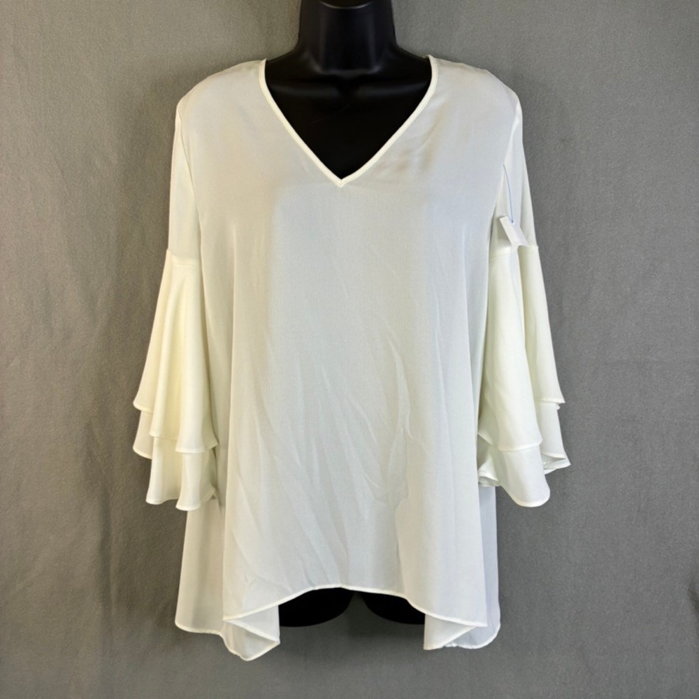 NWT The Limited Collection V-Neck Tiered Bell Sleeve Blouse Marshmallow White M